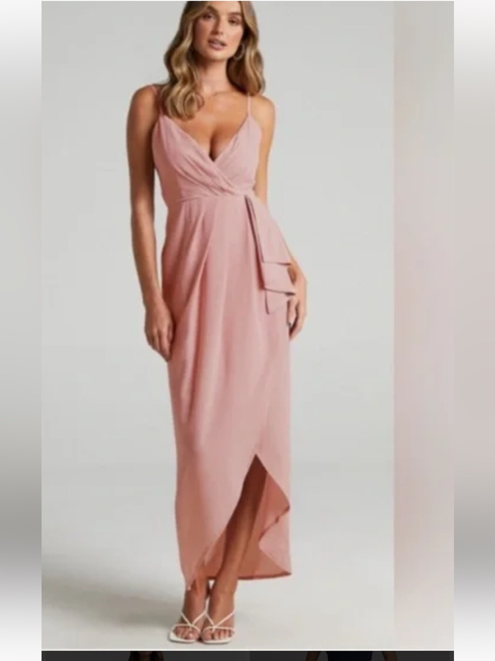 Showpo Dusty Mauve asymmetrical faux  Wrap Midi Dress Sz 4
